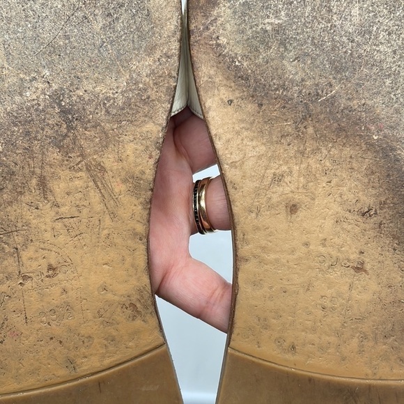 Gucci White leather trim horsebit flat slide sandals 39.5 - Picture 9 of 11